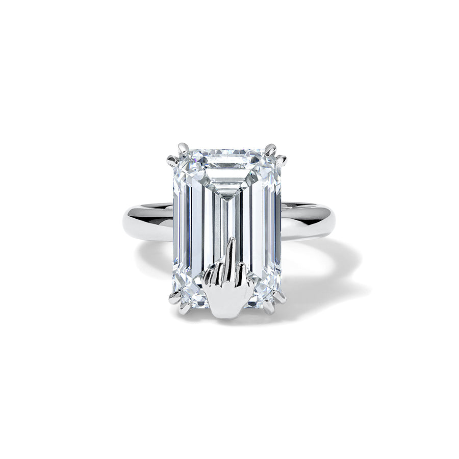 Middle Finger Emerald Cut Diamond Ring